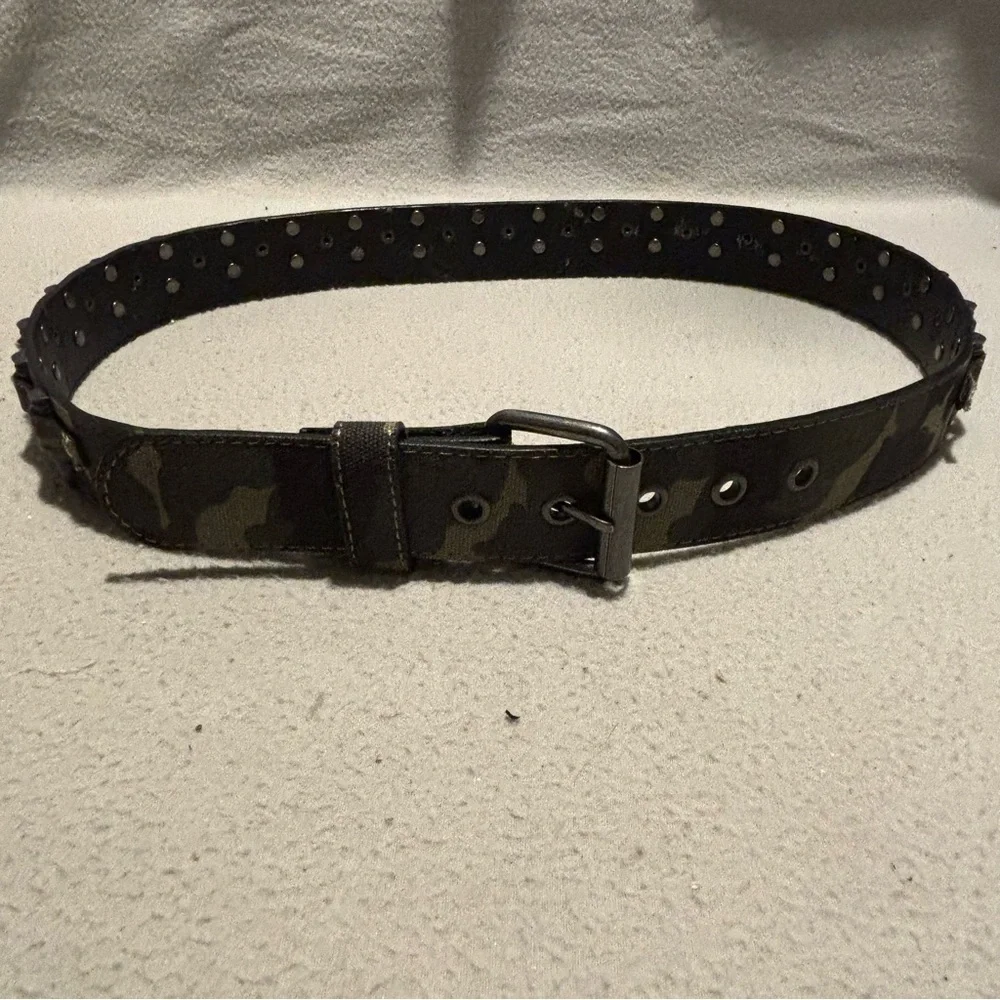 Men's Camo Canvas Faux Ammunition Studded Belt Sz 36 Gorpcore Streetwear